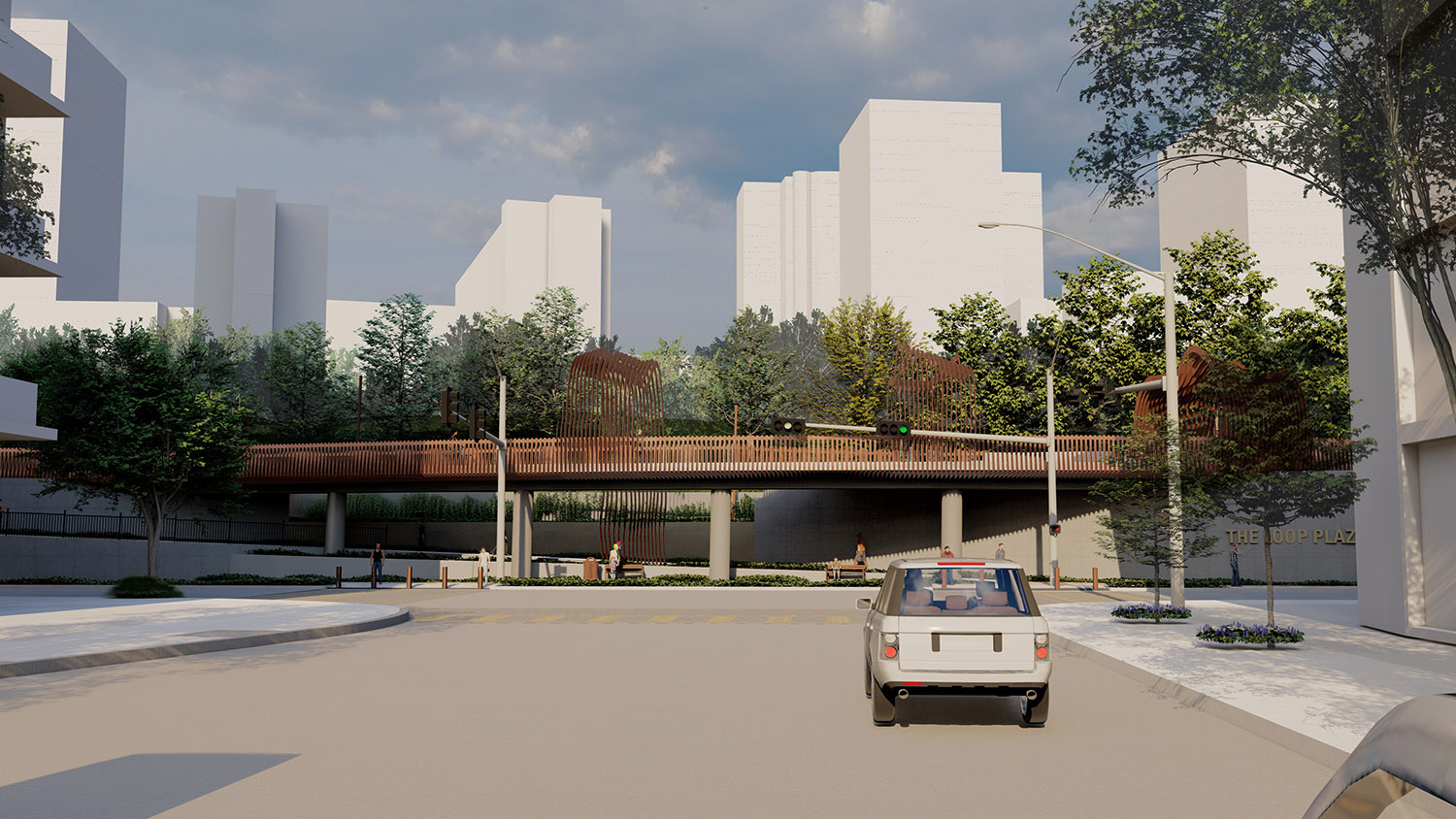 rendering of the Loop Plaza from the road