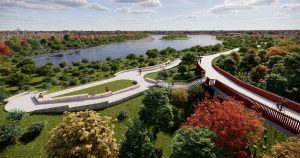 Trinity Forest Spine Trail.The Loop Dallas.Lake view