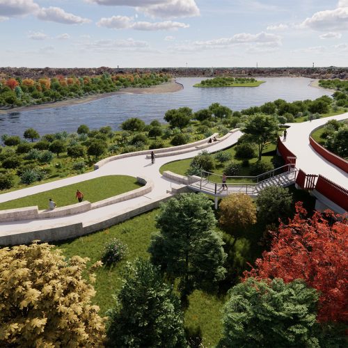 Trinity Forest Spine Trail.The Loop Dallas.Lake view